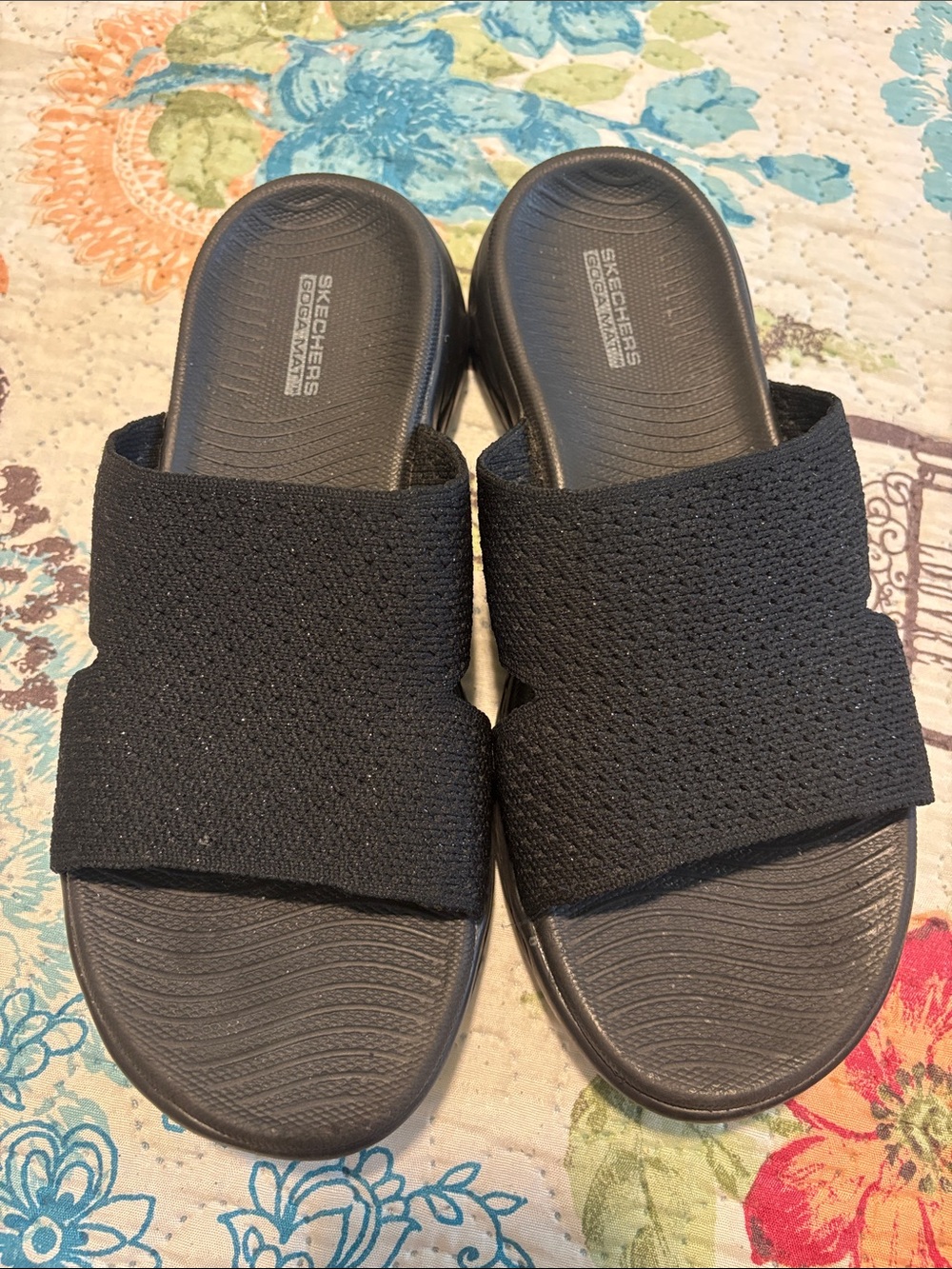 Skechers Women’s Black Knit Slide Sandals